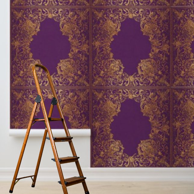 Peel en Stick Indisch geïnspireerd paarse gouden p Behang (Peel and Stick Indian inspired purple gold pattern Wallpaper)