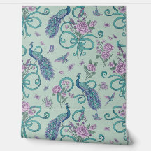 Peel en Stick Wallpaper – Elegante Peacock Ribbons