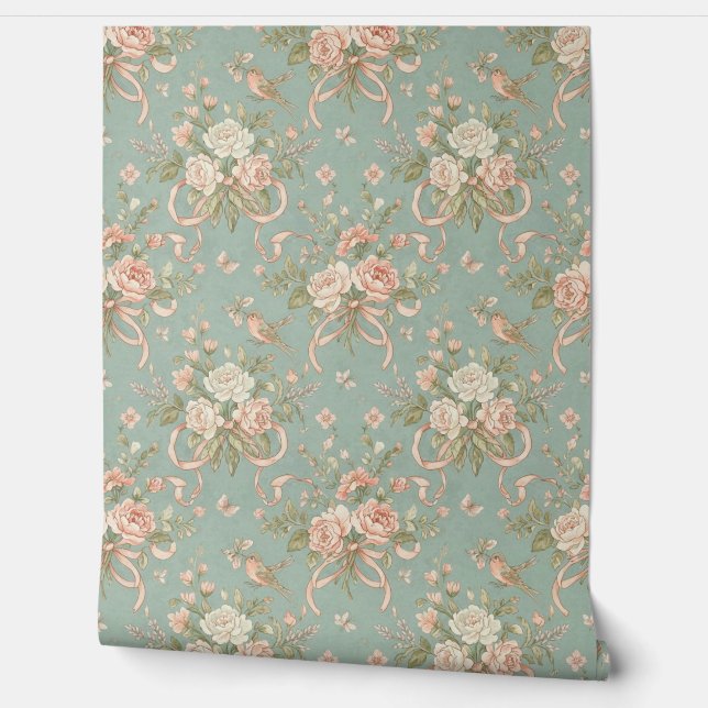 Peel en Stick Wallpaper –  Rozen, Vogels Behang (Afrollen)