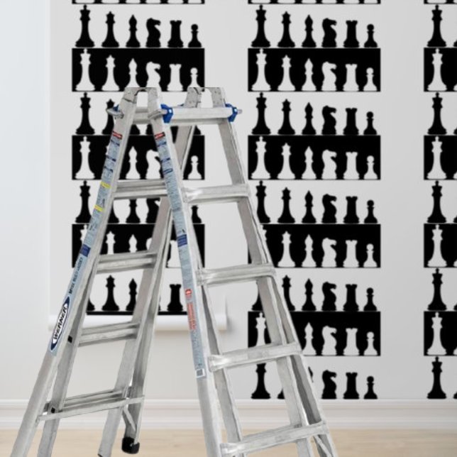 Peel en Stick Wallpaper zwart wit schaakstukken Behang (Peel and Stick Wallpaper black white chess pieces Wallpaper)