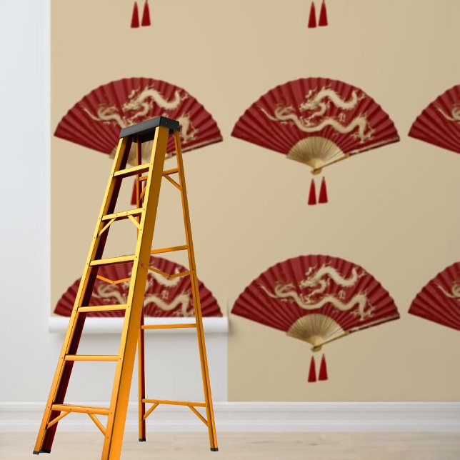 Peel et bâton papier peint rouge chinois fans de d (Peel and stick wallpaper red Chinese dragon fans Wallpaper)