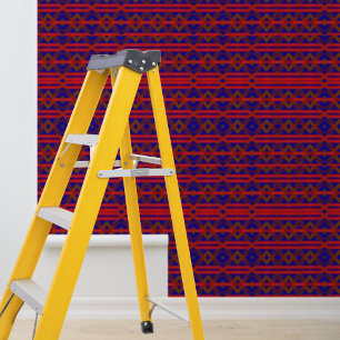 Peel Stick Aztec geometrisch patroon blauw rood br Behang