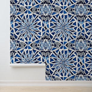 Peel Stick Blauw Wit Mozaïek Geometrisch patroon Behang