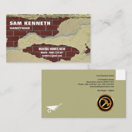 Peeling Plaster New Brickwork Handyman Visitekaartje (Voorkant / Achterkant)