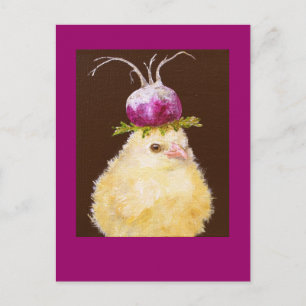 Peep met briefkaart van pet van turnip