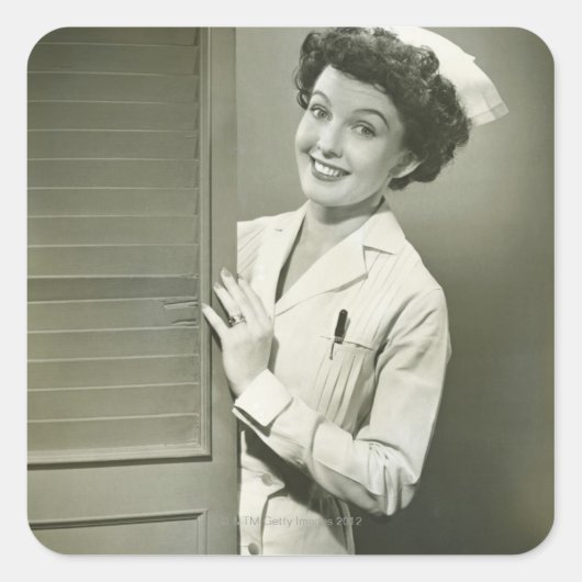 Peeping Nurse Vierkante Sticker (Voorkant)