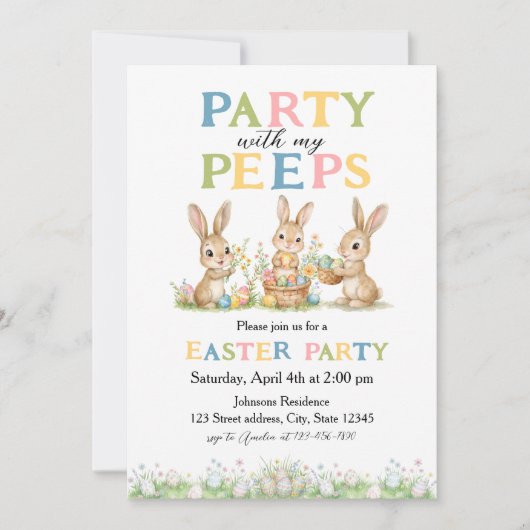 Peeps Easter Invitation Custom Kids Easter Party Kaart (Voorkant)