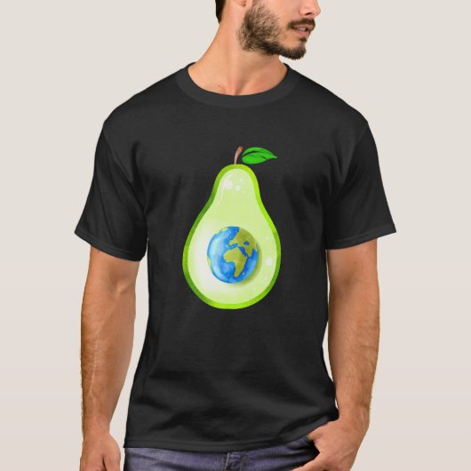 Peer of avocado met wereld als zaad Go Vegan T-shirt (Voorkant)