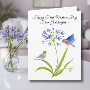 Peetdochter Gelukkige Eerste Moederdag Blauwe Voge Kaart