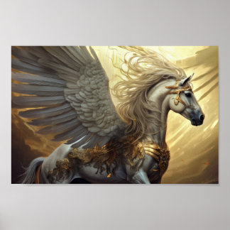 Pegasus de Winged Horse in Gulden en Grays Poster