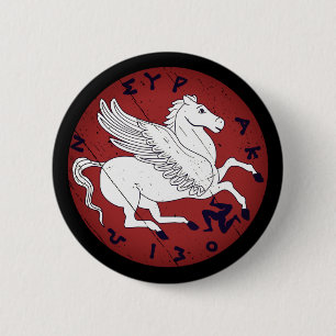 Pegasus, het witte paard van de Griekse mythologie Ronde Button 5,7 Cm