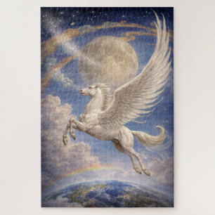 Pegasus vliegend tussen aarde en maan fantasie kun legpuzzel