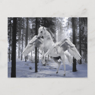Pegasus Winged Flying Horse Forest Snow Briefkaart