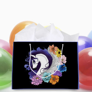 Pegasus Zwart Bloemmotief Groot Cadeauzakje