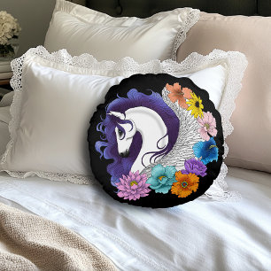 Pegasus Zwart Bloemmotief Rond Kussen