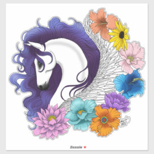 Pegasus Zwart Bloemmotief Sticker