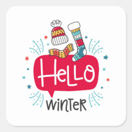 pegatina cuadrada navideña hello winter vierkante sticker