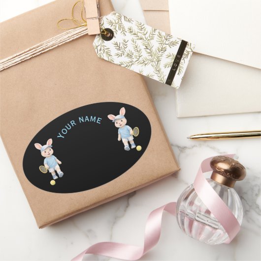 Pegatina Ovalada Cute Bunny School Name Label (Geschenken)