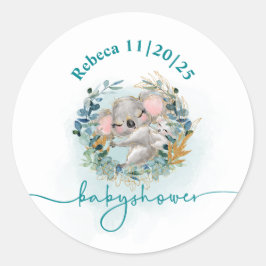 Pegatina redonda Baby Shower "Baby Koala" Ronde Sticker