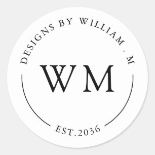 Pegatina Redonda Classic Monogram Serif Naam Ronde Sticker