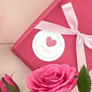 Pegatina Redonda Hot Pink Heart Love & Bedankt Sup Ronde Sticker