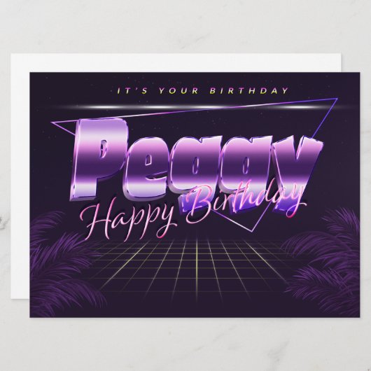 Peggy Nom Prénom lila retro Carte Anniversaire (Devant / Derrière)