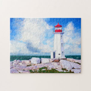 Peggys Cove Lighthouse - Nova Scotia Jigzaag Puzzl Legpuzzel