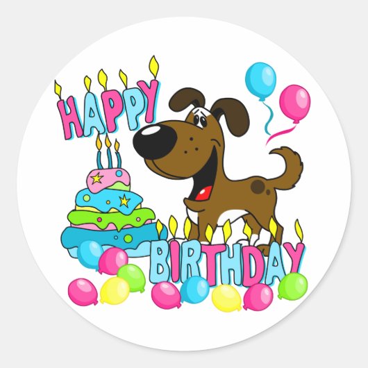 PEGUI Pups Happy Birthday - Boots Ronde Sticker (Voorkant)