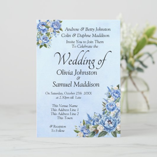 Peine Bleue sur Suite Mariage Bleu Invitation #A (Debout devant)