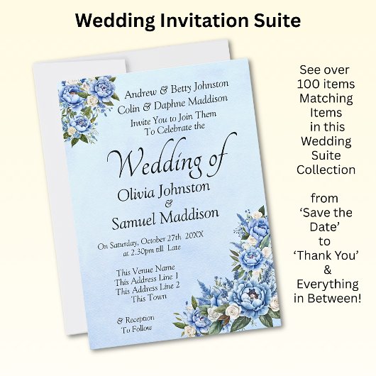 Peine Bleue sur Suite Mariage Bleu Invitation #A