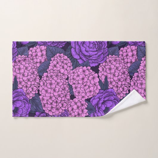 Peine et hydrangée en rose et violet (Serviette à main)
