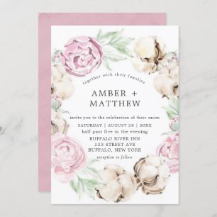 Peine rose pâle et invitation de mariage en coton