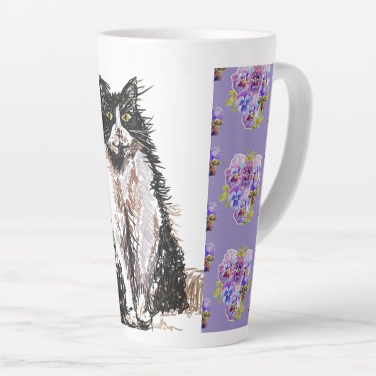 Peint à la main Purple Tuxedo Chats Latte Mug (Angle droit)