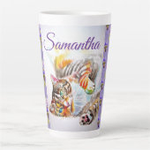 Peint à la main violet Tabby Chat Chats Latte Mug  (Devant)