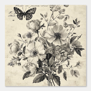 Peint Fleurs et papillons rustiques - Papier vieilli (8)