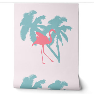 PEINT PALAIS ROSE FLAMANT ROSE PALMIERS PAPIER