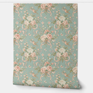 Peint Papier peel et bâton - Roses Vintages, Oiseaux