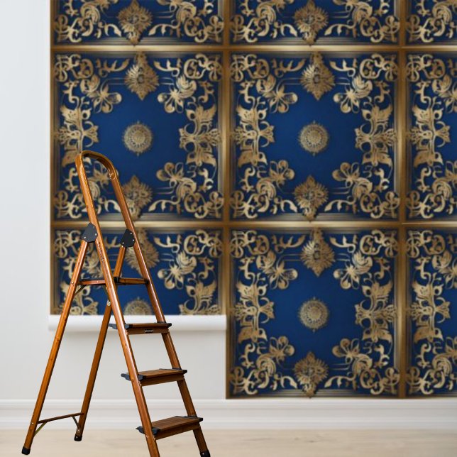 Peint Papier peel et collet bleu or (Peel and Stick Wallpaper Blue Gold Wallpaper)