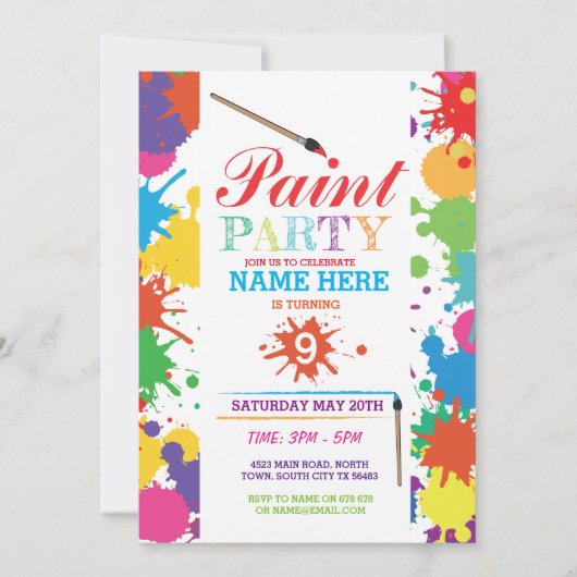 PEINT PARTY INVITATIONS ENFANTS NEON FUN ART INK A (Devant)
