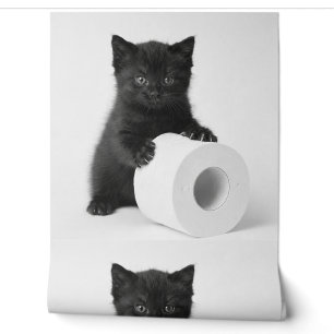 Peint Petit chaton noir gardant un rouleau de papier toi