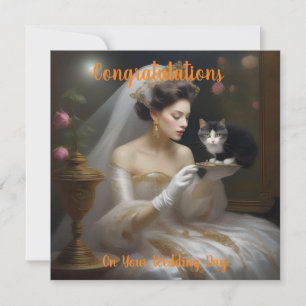 Peinture à huile pour mariée de chat, carte Mariag