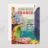 Peinture à l'aquarelle Seine Rivière France Carte  (Devant / Derrière)