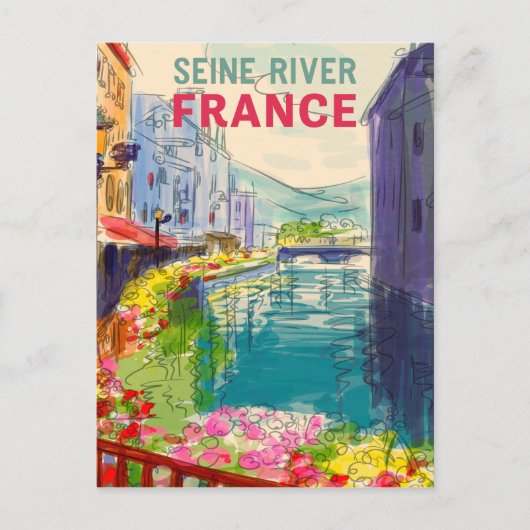 Peinture à l'aquarelle Seine Rivière France Carte  (Devant)