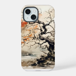 Peinture à l'encre de l'arbre tordu