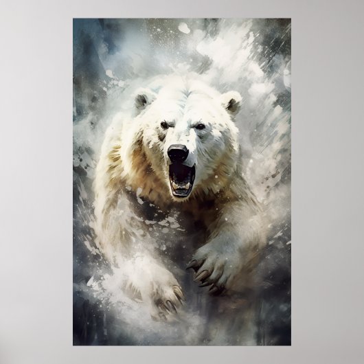 Peinture à l'encre d'un poster d'ours blanc (Devant)
