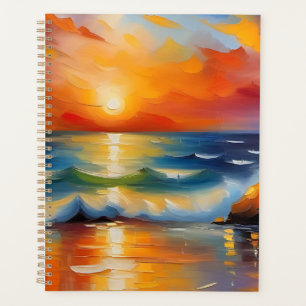 Peinture à l'huile de couché de soleil orange sur 