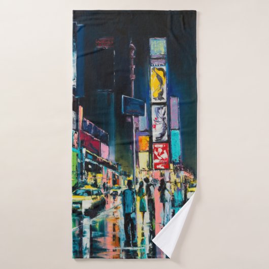 Peinture à l'huile "New York", vue nocturne de New (Serviette de bain)