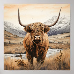 Peinture à poster de vache Highland