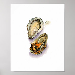 Peinture aquarelle Coquilles d'huîtres Art mural