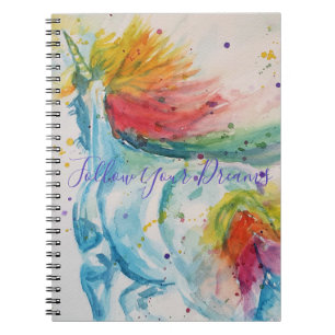 Peinture aquarelle de licorne Cahier Filles Arc-en
